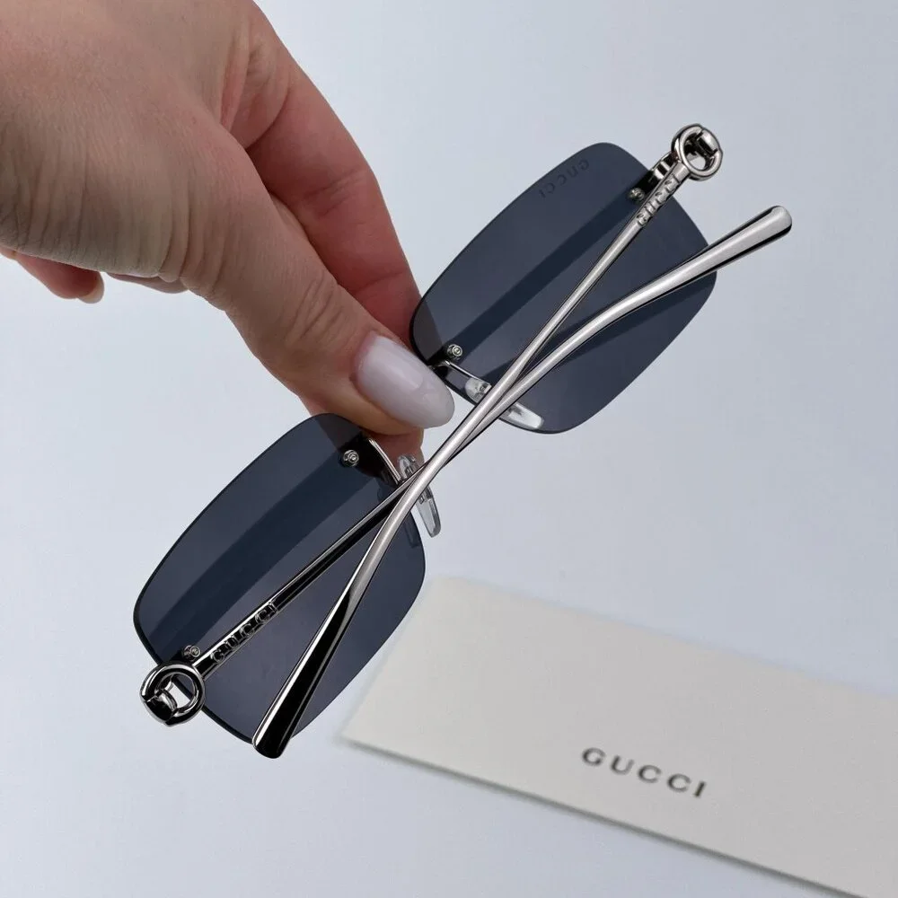 Gucci GG1703S 003 Men BRAND NEW Sunglasses Silver Blue Rectangle
